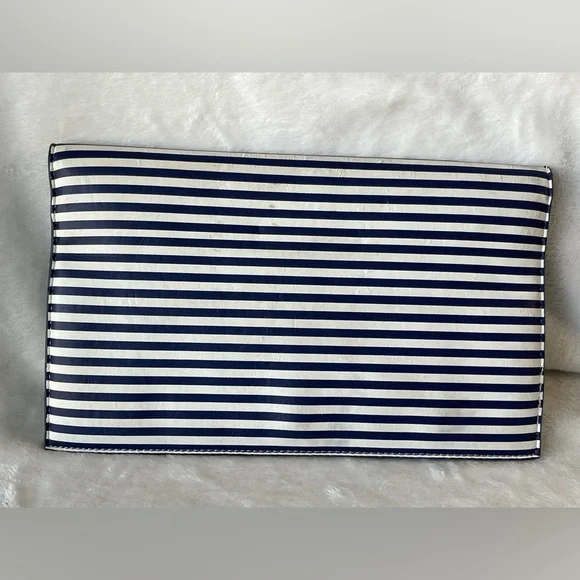 Express Bejeweled Blue and White Stripe Envelope Clutch Bag - Picture 6 of 12
